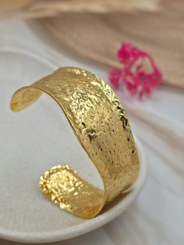 wide cuff bracelet gold tone hammered texture.