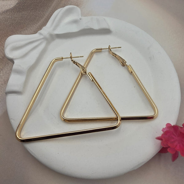 Large, triangular hoop earrings.