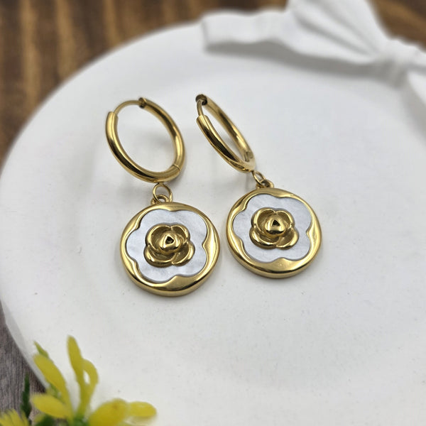 Elegant Floral Drop Hoop Earrings