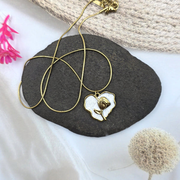 Elegant Gold-Tone Heart and Rose Pendant Necklace
