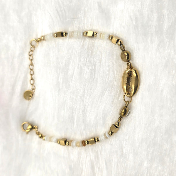 Gold-Tone Shell and Beaded Bracelet
