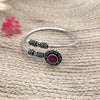 Oxidized Silver-Look Bangle with Red Stone