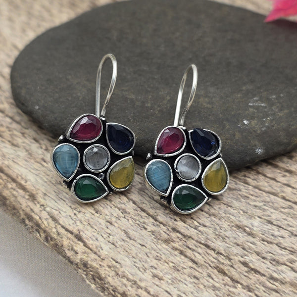 Multi-Gemstone Silver Drop Earrings