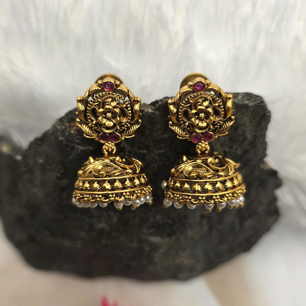 Antique gold finish Jhumka earrings PREMIUM