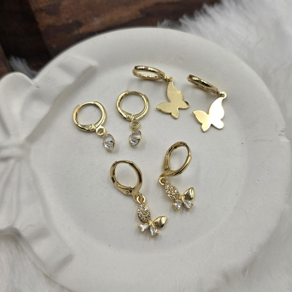 Gold Butterfly and Cubic Zirconia Huggie Earrings Set