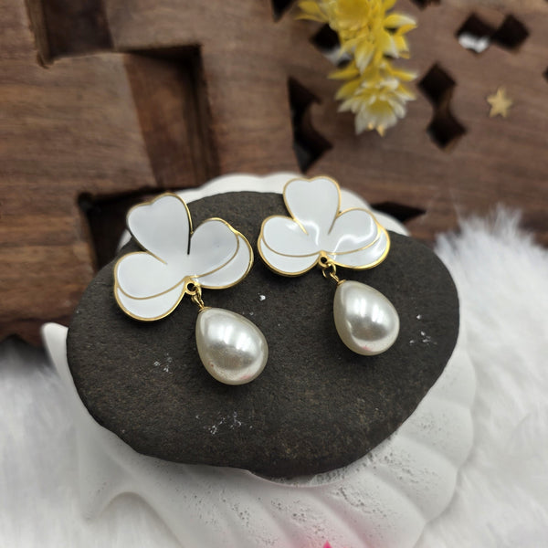 Elegant White and Gold Drop Earrings