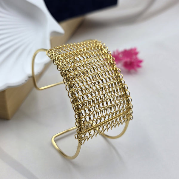 Gold Tone Woven Mesh Cuff Bracelet