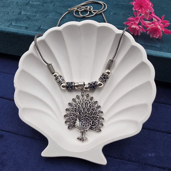 Oxidized Silver Peacock Pendant Necklace