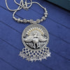 stylized peacock silver-toned metal necklace