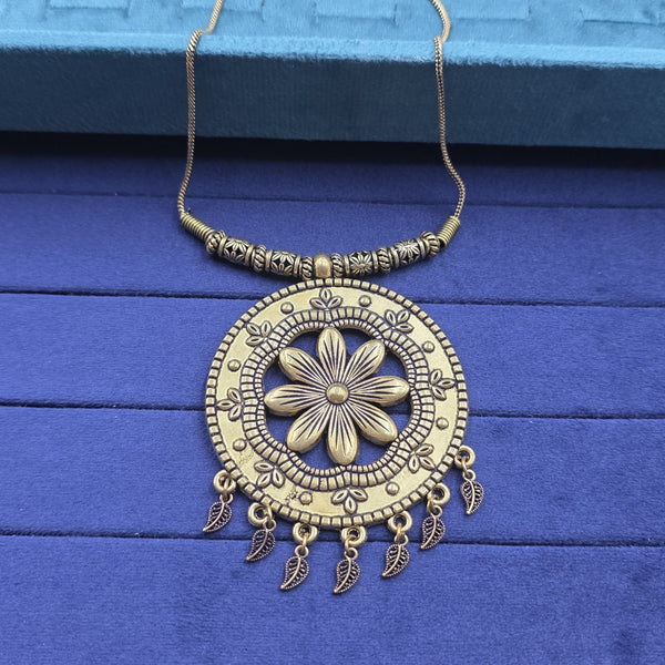 oxidized antique gold or bronze-tone finish six-petal flower motif
