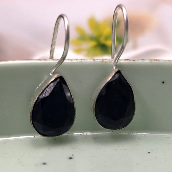 Black gemstone silver tone Earrings