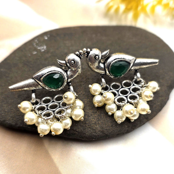Oxidized Silver Peacock Earrings