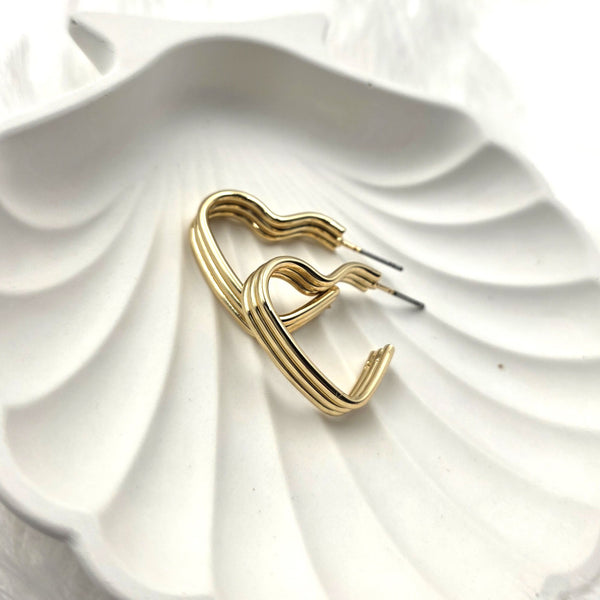 Gold-toned heart-shaped hoop earrings