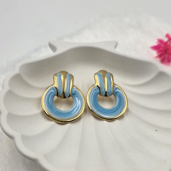 Gold-Tone and Blue Enamel Earrings