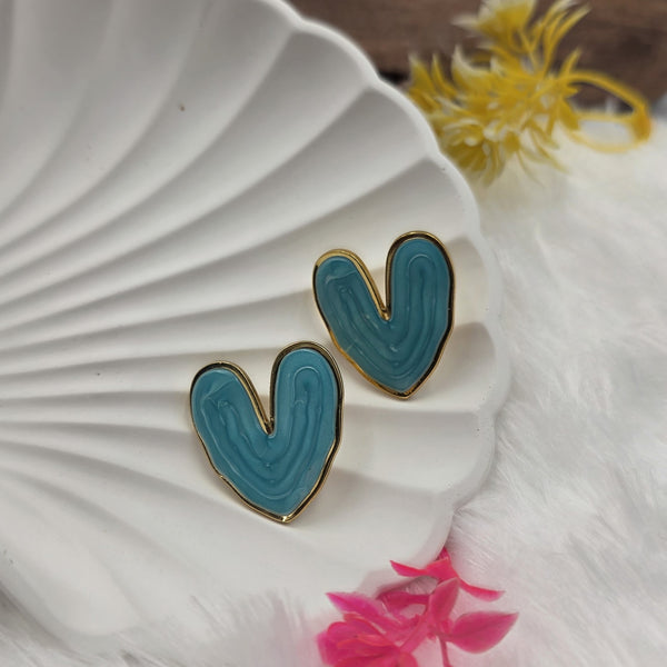 Teal Heart Stud Earrings