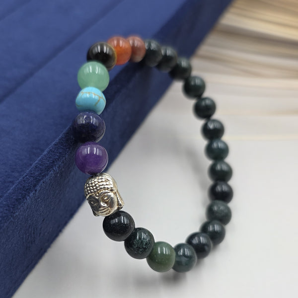 beaded stretch bracelet Buddha head charm