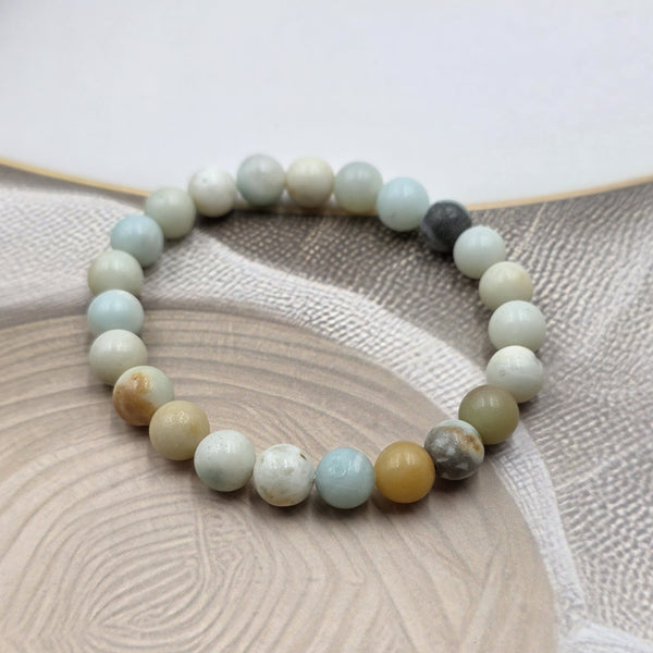 Amazonite round-bead stretch bracelet,
