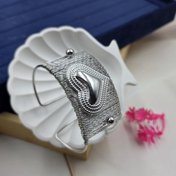 silver heart-shaped appliqué wide cuff bracelet