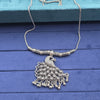 oxidized silver or silver-tone metal necklace peacock pendant.